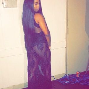 Black Lace Mesh Maxi Dress